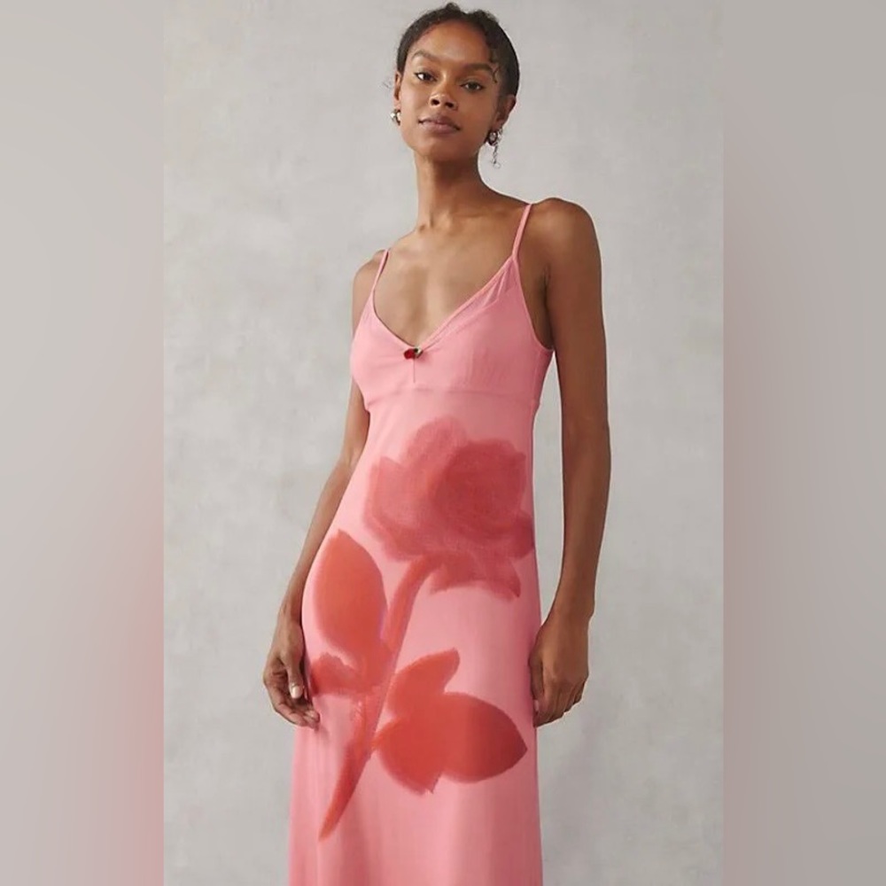 Kimchi Blue Urban Outfitters Ginnie Pink Rose Slip Dress Large Mesh Vacation ✨
